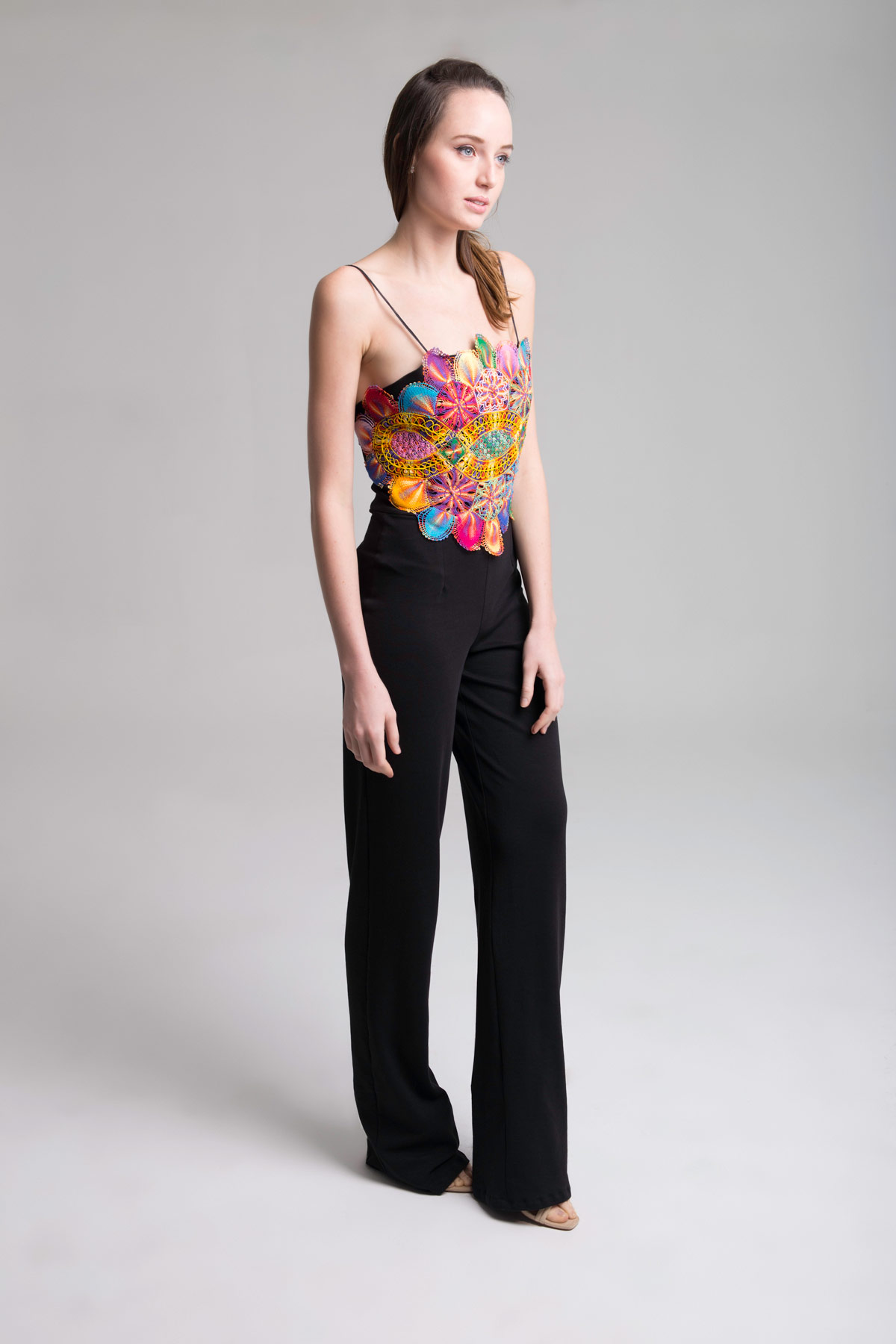 Black Jumpsuit with Embroidered Body