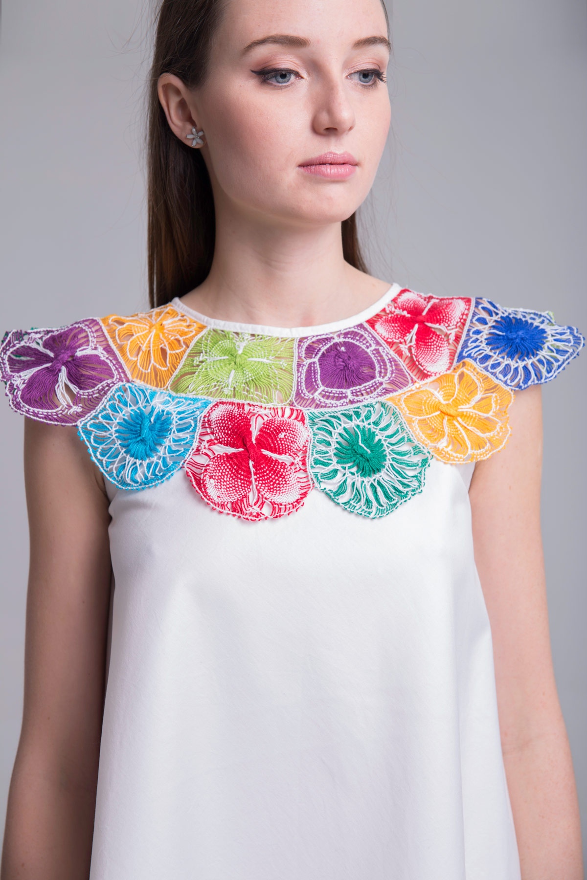 Circular Dress with Embroidered Collar